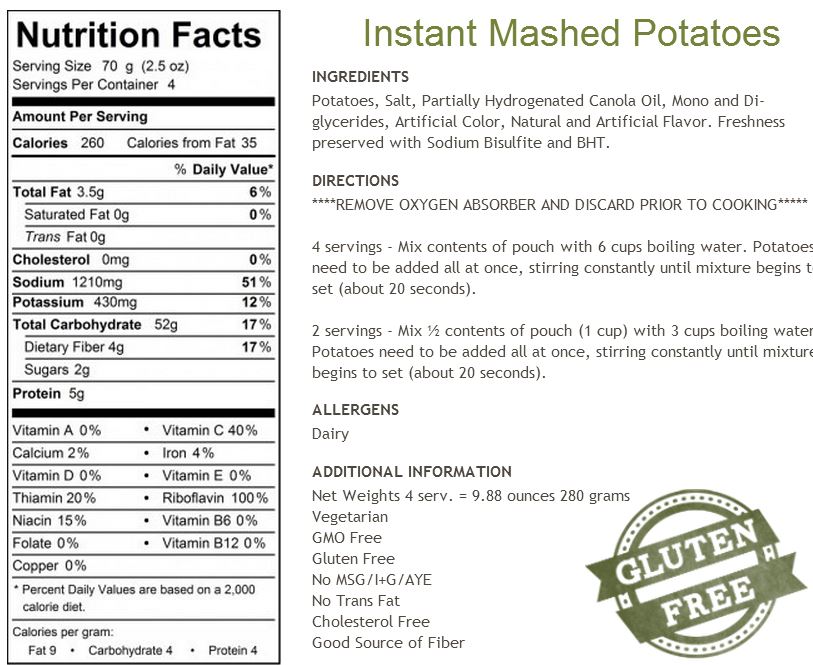 Instant Mashed Potatoes Nutrition